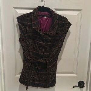 CAbi Brown Plaid  Tailored Vest with tie at waist